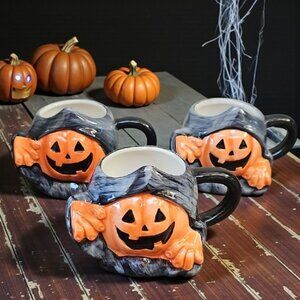 NEW 3 ceramic Jack-o'-lantern Halloween mugs Lewis mug Hyde and Eek Target